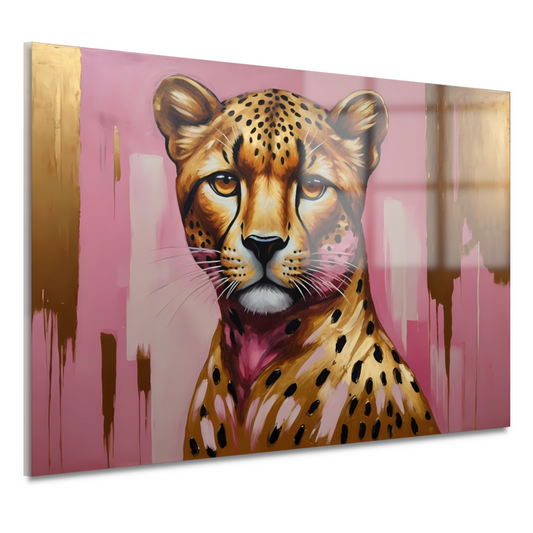 Majestueuze Luipaard in Goud en Roze acrylglas