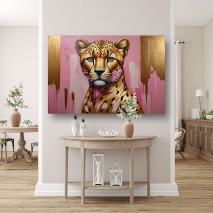 Majestueuze Luipaard in Goud en Roze poster