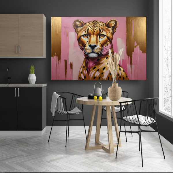 Majestueuze Luipaard in Goud en Roze poster