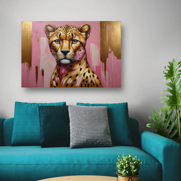 Majestueuze Luipaard in Goud en Roze poster