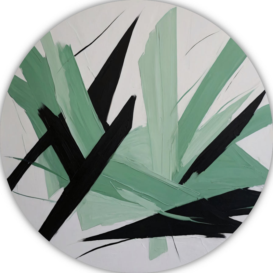 Expressieve Abstractie in Zwart en Groen aluminium muurcirkel