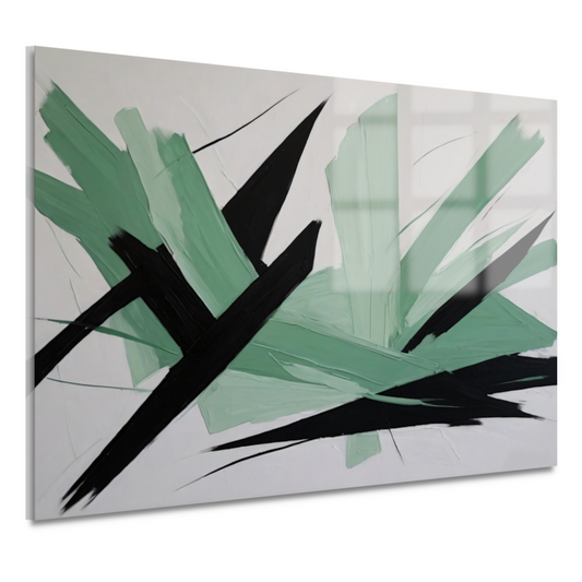 Expressieve Abstractie in Zwart en Groen acrylglas
