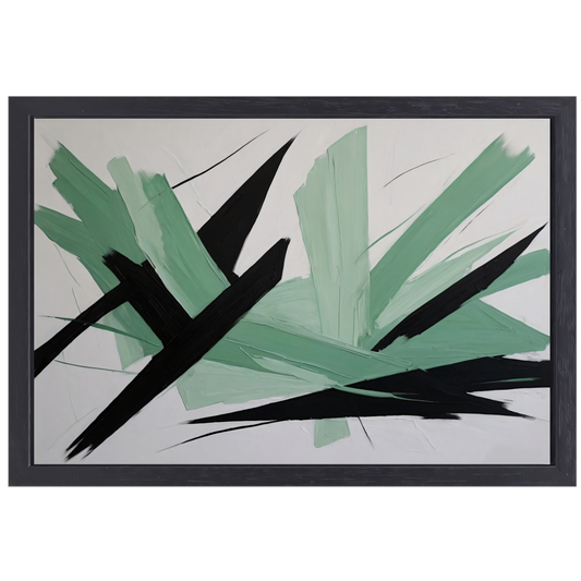 Expressieve Abstractie in Zwart en Groen canvas met baklijst