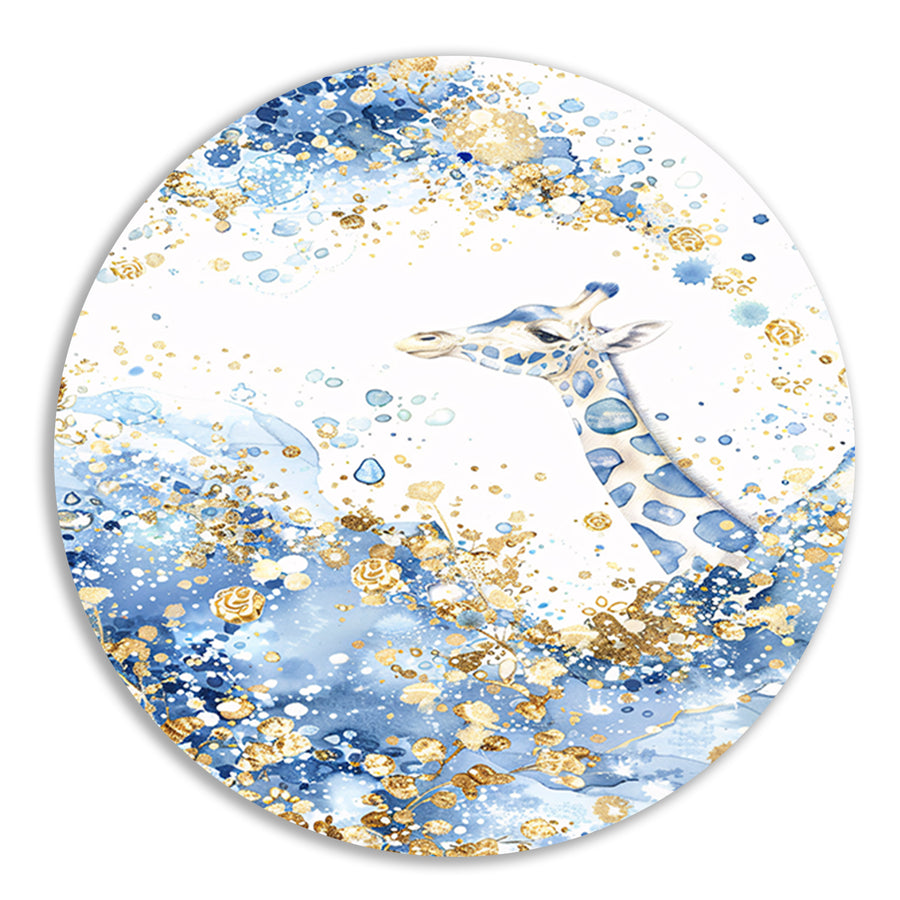 Sierlijke giraffe in blauw en goud forex muurcirkel
