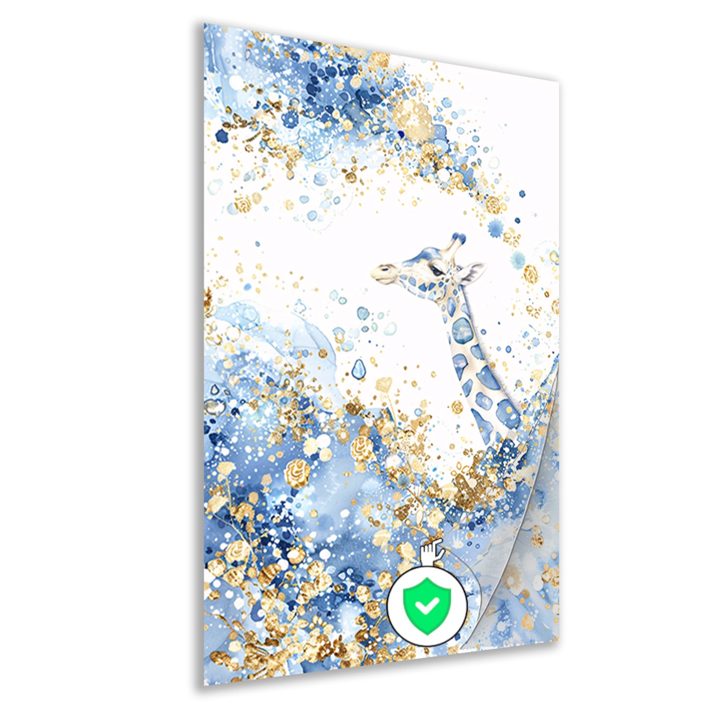 Sierlijke giraffe in blauw en goud poster