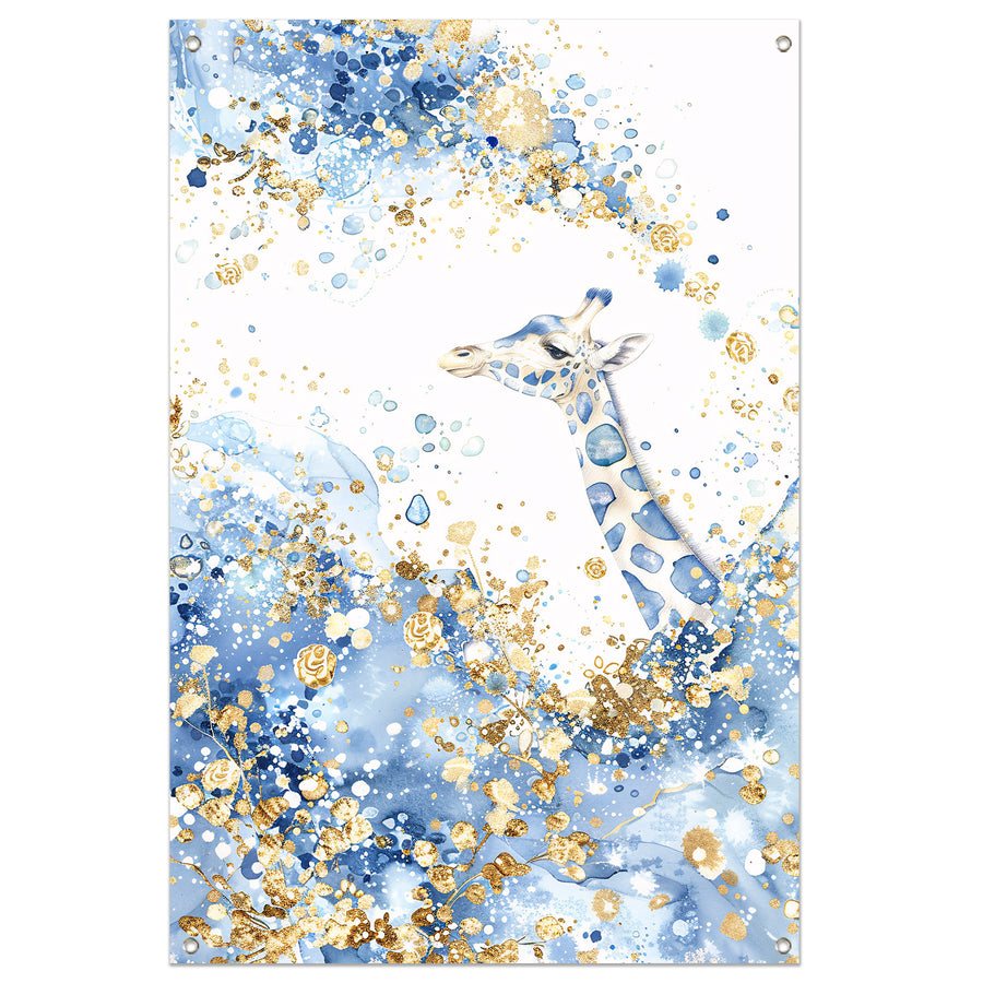Sierlijke giraffe in blauw en goud tuinposter