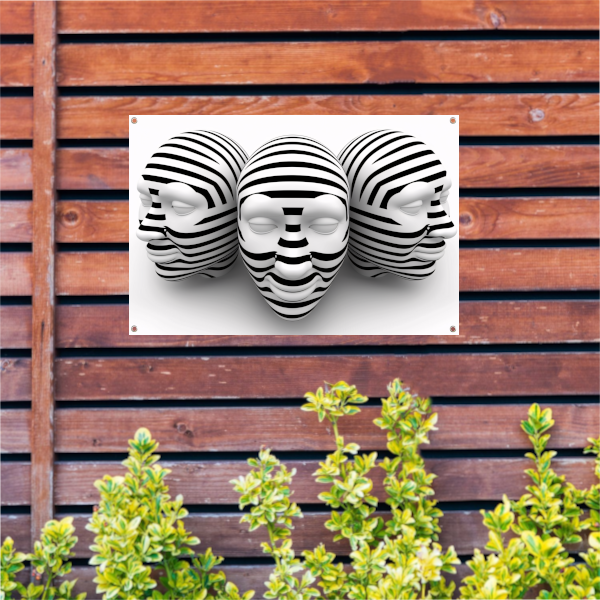 Drie Gestreepte Zwart Wit Maskers tuinposter