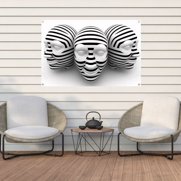 Drie Gestreepte Zwart Wit Maskers tuinposter