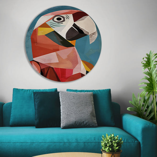 Abstract Papegaai in Kubisme Stijl aluminium muurcirkel