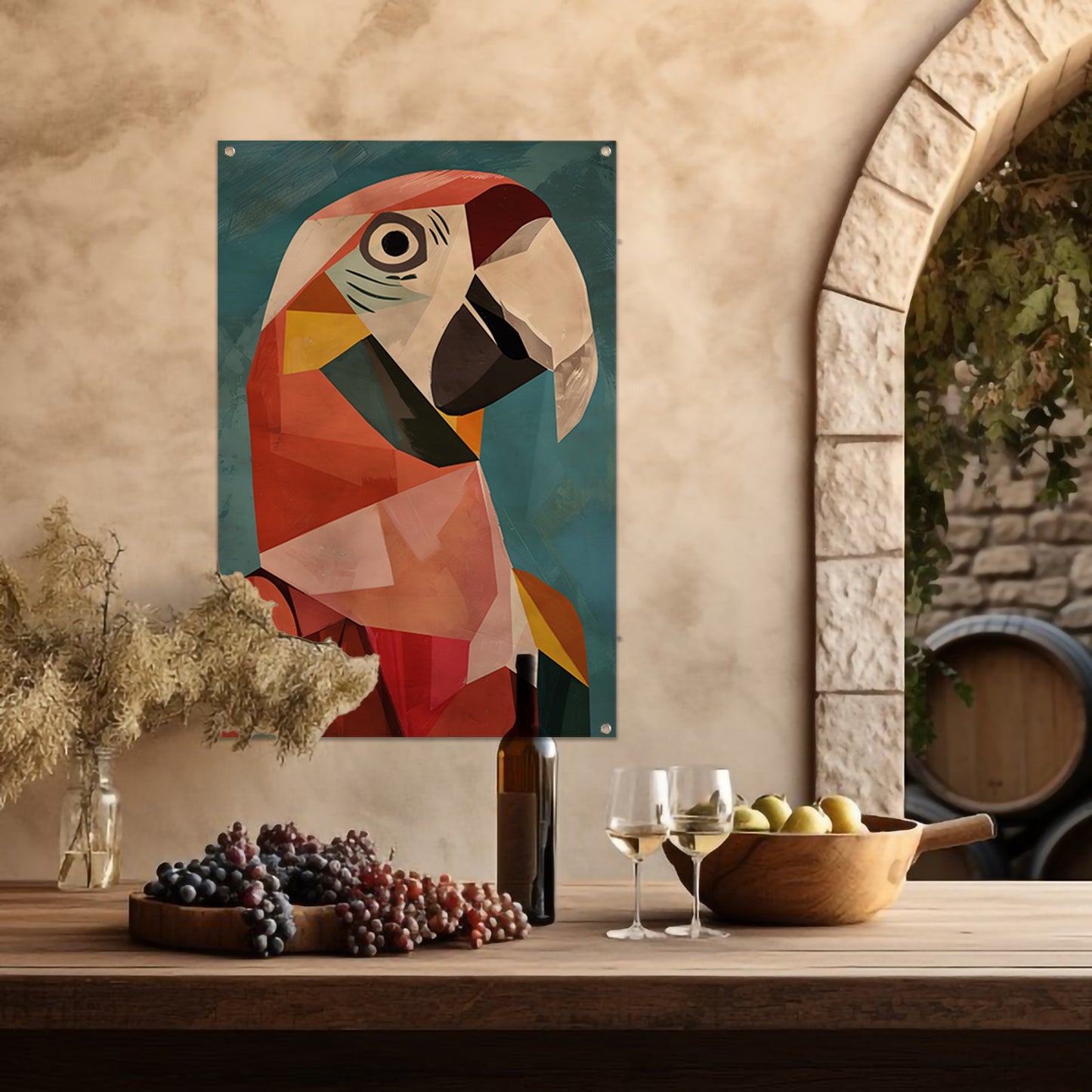 Abstract Papegaai in Kubisme Stijl tuinposter