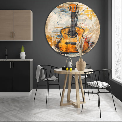 Kleurrijk Abstract gitaar  aluminium muurcirkel