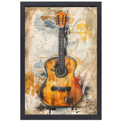Kleurrijk Abstract gitaar  canvas met baklijst