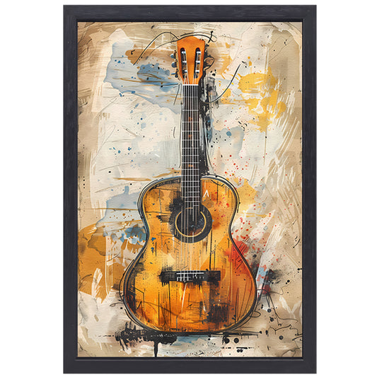 Kleurrijk Abstract gitaar  canvas met baklijst