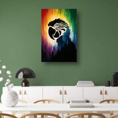 Kleurrijk papegaai silhouet met abstracte achtergrond poster