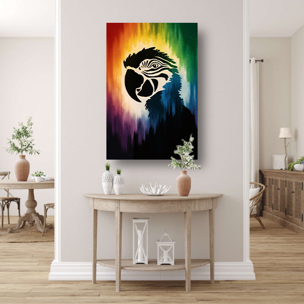 Kleurrijk papegaai silhouet met abstracte achtergrond poster