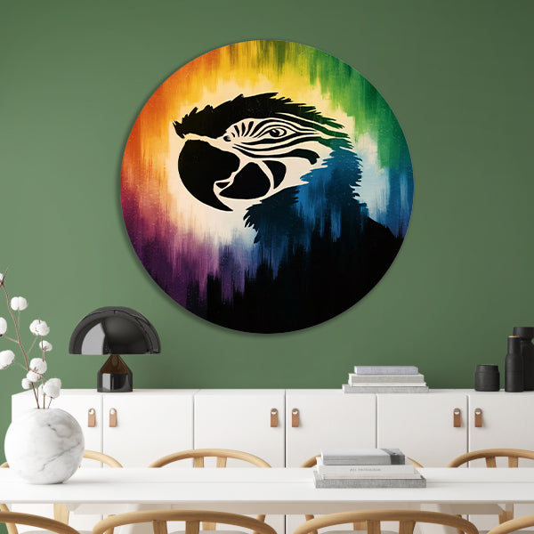 Kleurrijk papegaai silhouet met abstracte achtergrond forex muurcirkel