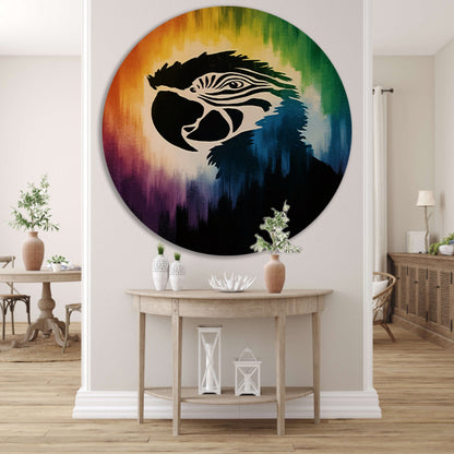 Kleurrijk papegaai silhouet met abstracte achtergrond aluminium muurcirkel