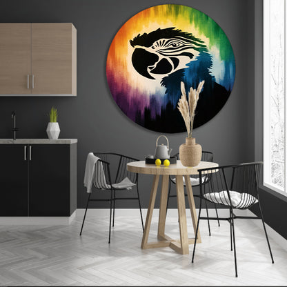 Kleurrijk papegaai silhouet met abstracte achtergrond aluminium muurcirkel