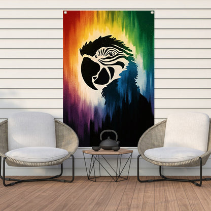 Kleurrijk papegaai silhouet met abstracte achtergrond tuinposter