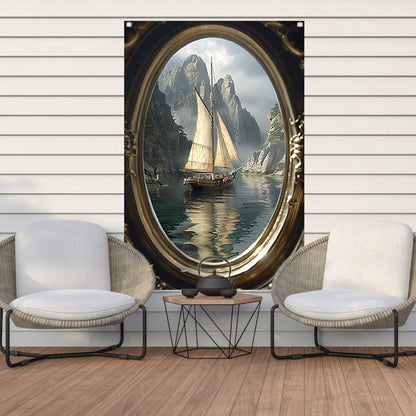 Zeilschip in Spiegelbeeld van de Tijd tuinposter