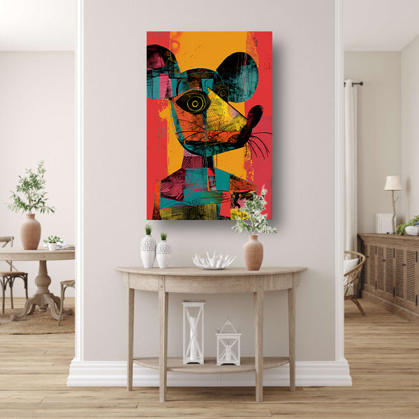 Kleurrijk Pop-Art Muis Portret canvas met baklijst