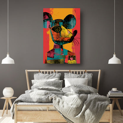 Kleurrijk Pop-Art Muis Portret canvas met baklijst
