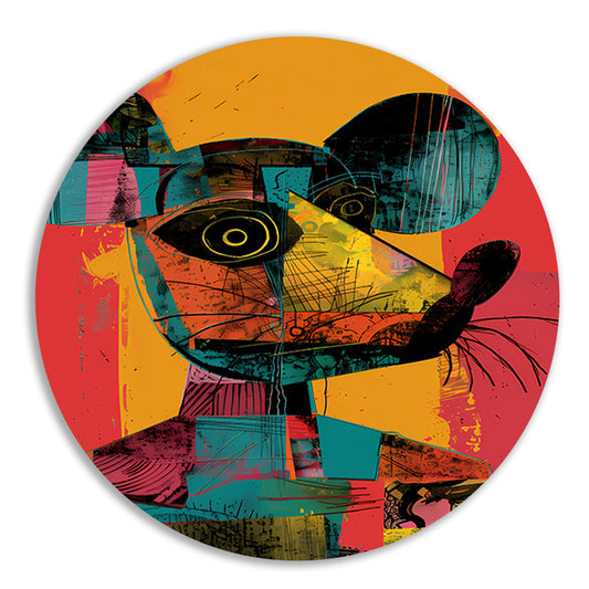 Kleurrijk Pop-Art Muis Portret aluminium muurcirkel