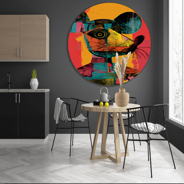 Kleurrijk Pop-Art Muis Portret aluminium muurcirkel