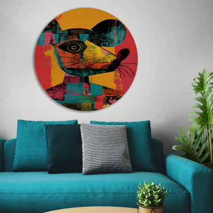 Kleurrijk Pop-Art Muis Portret aluminium muurcirkel