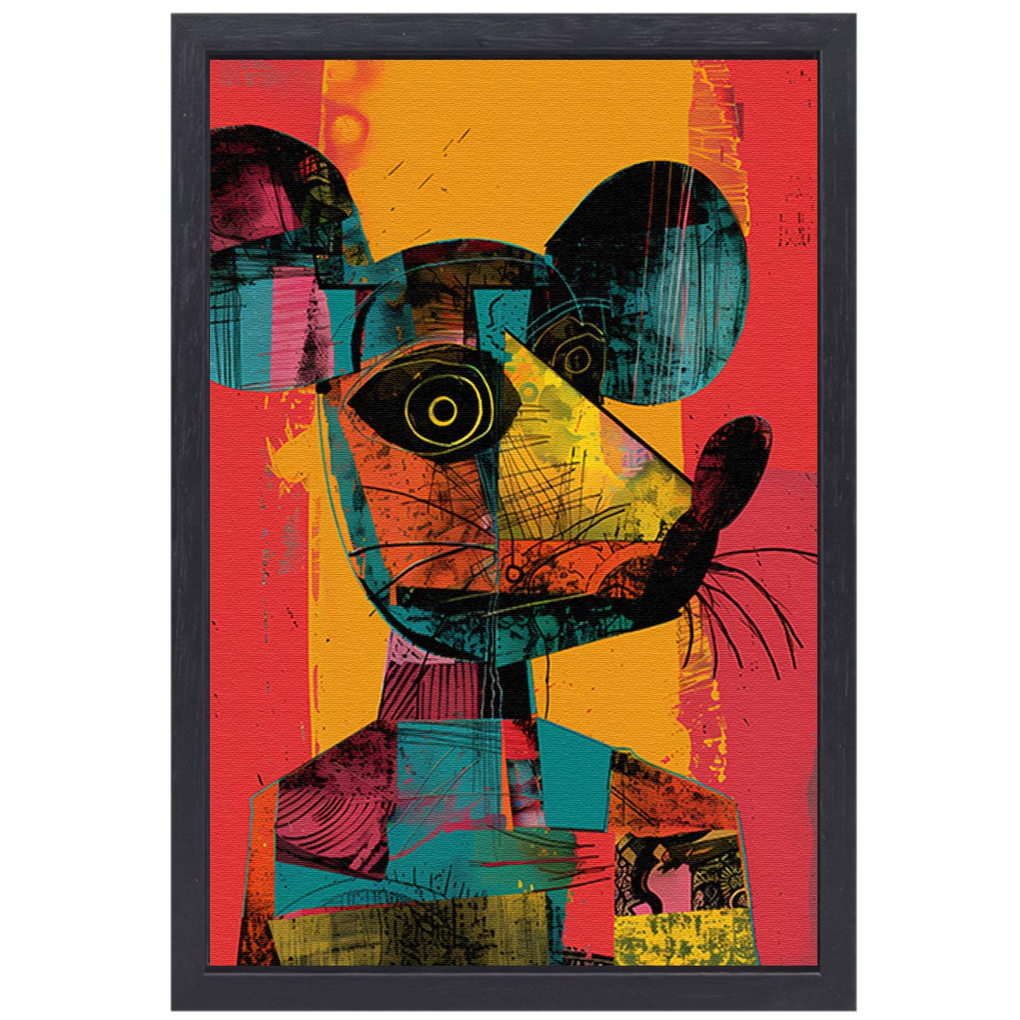 Kleurrijk Pop-Art Muis Portret canvas met baklijst