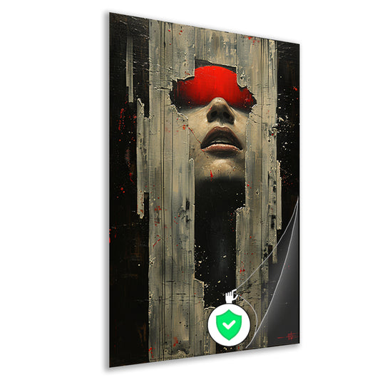 Portret van een vrouw in rood met barsten poster
