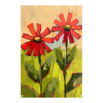 Levendige abstracte bloemen in expressieve kleuren tuinposter