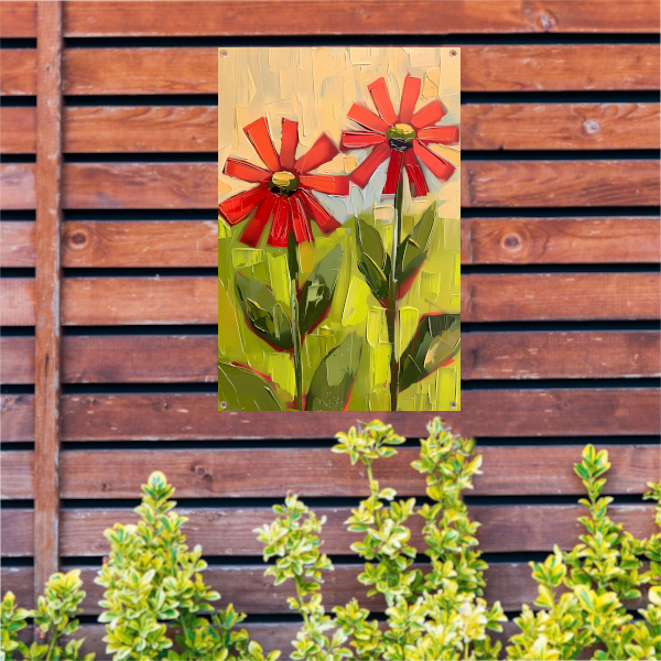 Levendige abstracte bloemen in expressieve kleuren tuinposter