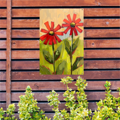 Levendige abstracte bloemen in expressieve kleuren tuinposter