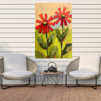 Levendige abstracte bloemen in expressieve kleuren tuinposter