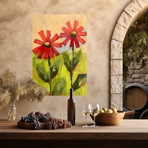 Levendige abstracte bloemen in expressieve kleuren tuinposter