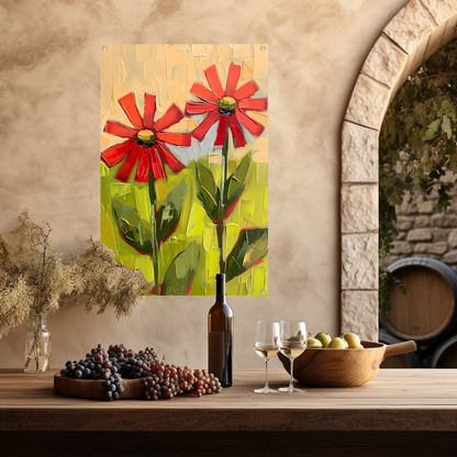 Levendige abstracte bloemen in expressieve kleuren tuinposter