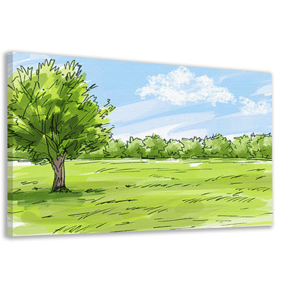 Serene Boom en Grasveld Onder Blauwe Lucht canvas