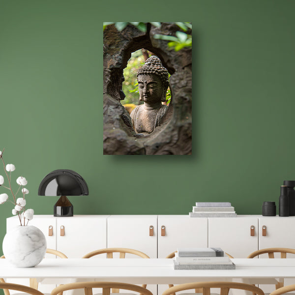 Stenen omlijsting van een Boeddhabeeld canvas