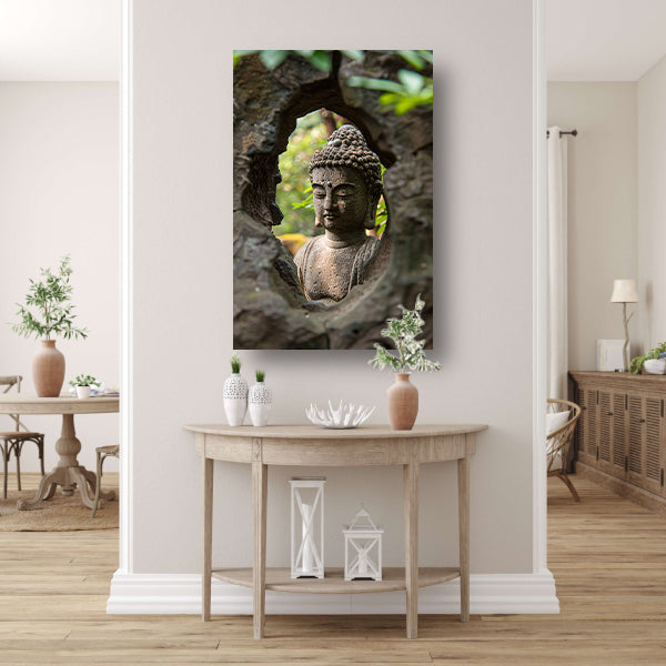 Stenen omlijsting van een Boeddhabeeld canvas