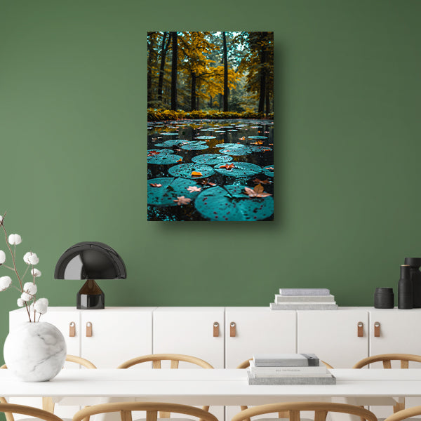 Herfstreflectie in een Vijver vol Waterlelies poster