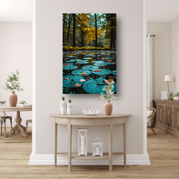 Herfstreflectie in een Vijver vol Waterlelies poster