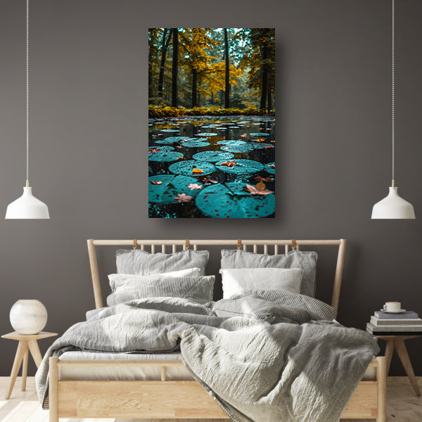Herfstreflectie in een Vijver vol Waterlelies poster