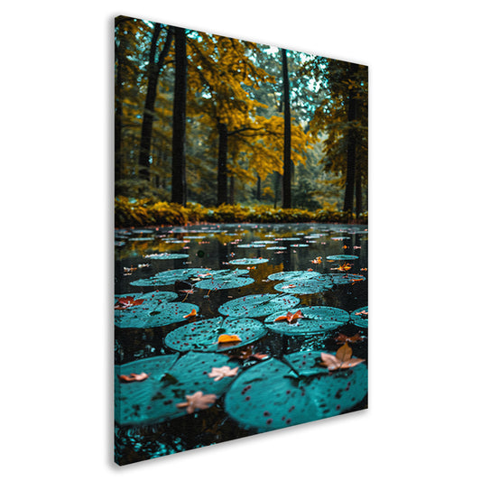 Herfstreflectie in een Vijver vol Waterlelies canvas