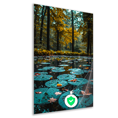 Herfstreflectie in een Vijver vol Waterlelies poster