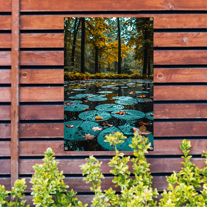 Herfstreflectie in een Vijver vol Waterlelies tuinposter