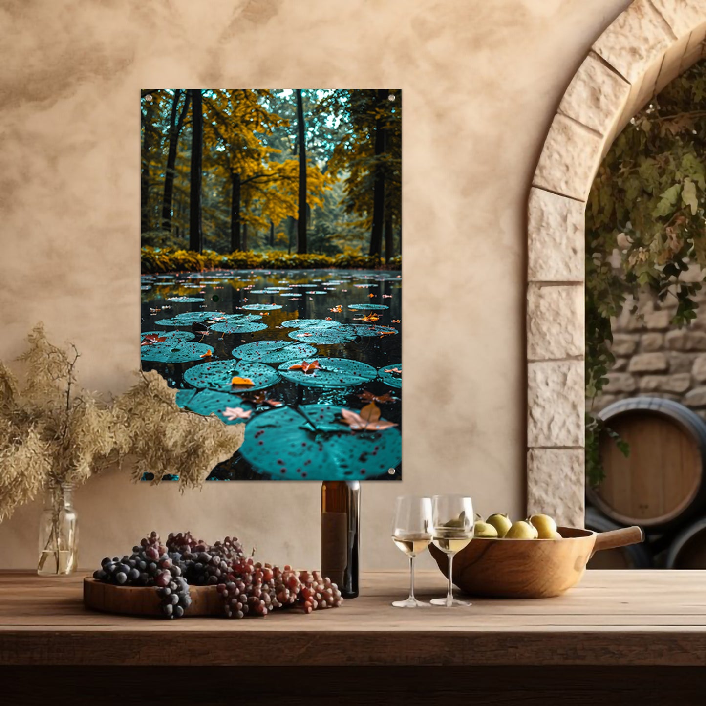 Herfstreflectie in een Vijver vol Waterlelies tuinposter