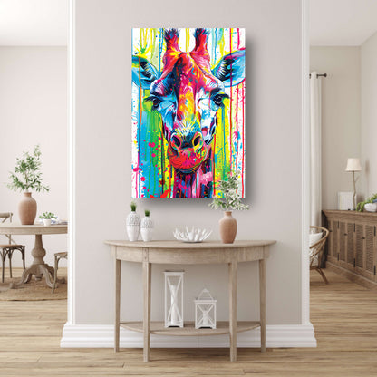 Kleurrijke giraffe met abstracte verfspetters poster
