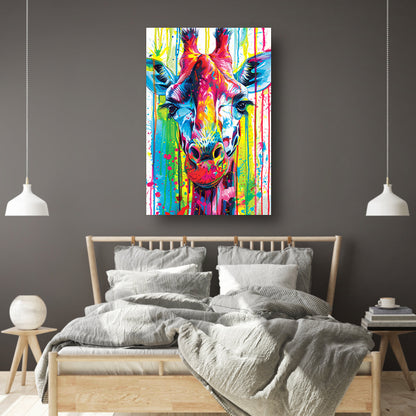 Kleurrijke giraffe met abstracte verfspetters poster