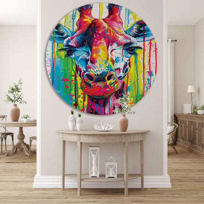 Kleurrijke giraffe met abstracte verfspetters forex muurcirkel